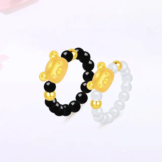 【S999足银|甄选高品质】 金师傅 轻松小熊对戒 招财萌趣可爱甜蜜饰爱 浪漫气质百搭小清新 小众轻奢高级#好运 玛瑙 戒指 男女同款情侣款