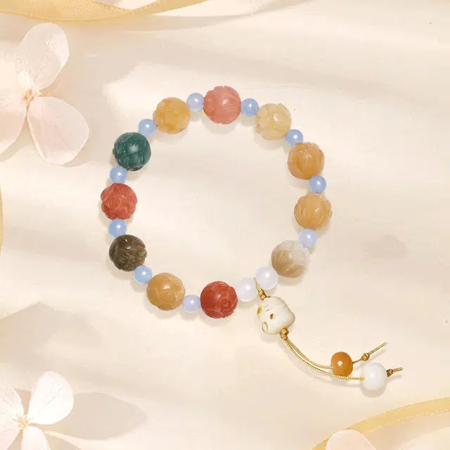 金师傅 好运莲莲  有钱花 招财猫咪流苏  精准桃花新中式国潮转运 纳福平安喜乐叙事顺利 白玉菩提 手串 男女同款情侣款
