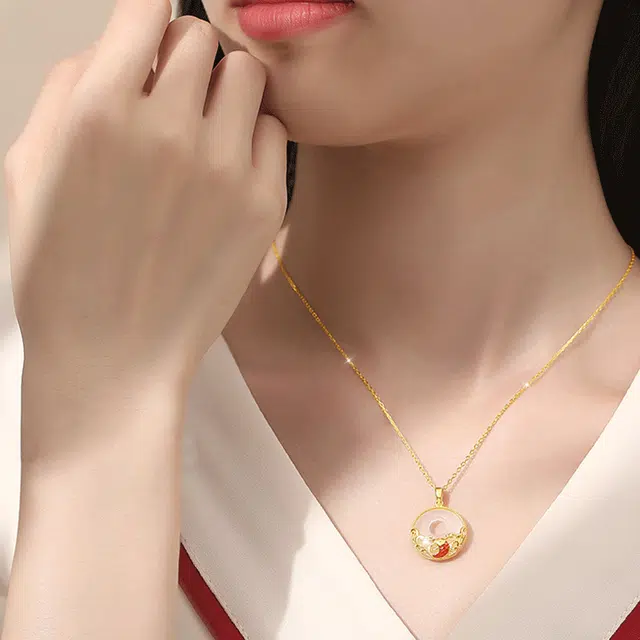【精选高品质|S925银】 金师傅 锦鲤平安扣吊坠 顺利上岸转运平安喜乐新中式国潮风复古万事如意优雅气质简约百搭#好运 玉髓 项链 女款