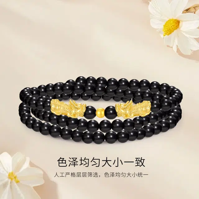 【转运旺运】 金师傅 纯银吞金兽 招财进宝多圈叠戴佛珠串珠 国潮日常佩戴#好运 黑檀 手串 男女同款情侣款
