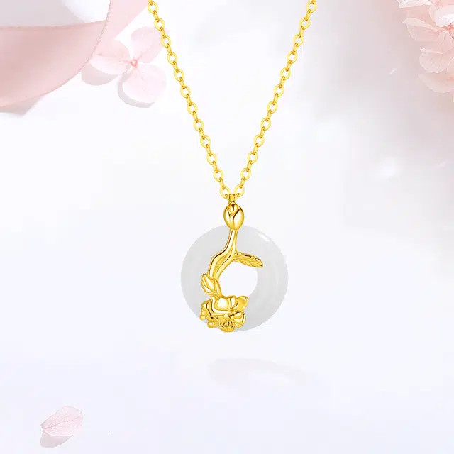 【S925银|甄选高品质】 金师傅 牡丹花平安扣 国色天香新中式国潮古风气质优雅百搭大方 小众轻奢高级#好运 玉髓 项链 女款