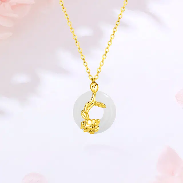 【S925银|甄选高品质】 金师傅 牡丹花平安扣 国色天香新中式国潮古风气质优雅百搭大方 小众轻奢高级#好运 玉髓 项链 女款
