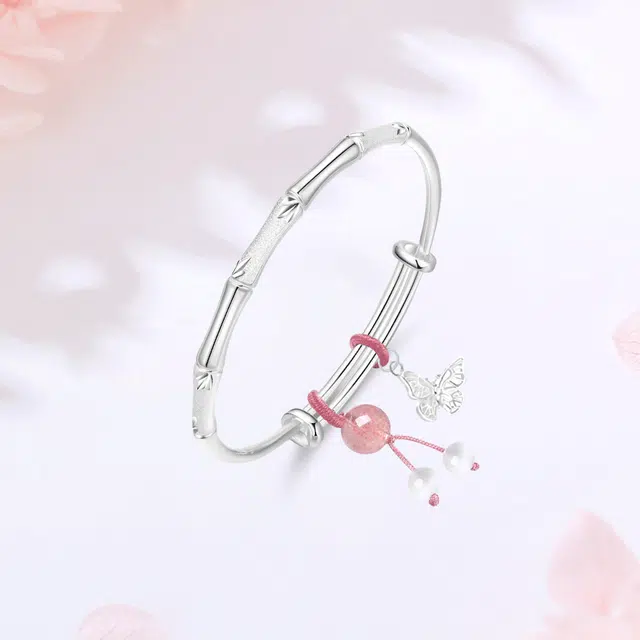 【S999纯银|甄选高品质】 金师傅 竹节蝴蝶手环 节节高升上岸招财新中式国潮气质森系甜美精致百搭清新 小众轻奢高级#好运 玉髓 手镯 女款