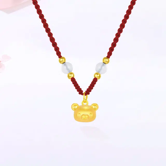 【S999纯银|甄选高品质】 金师傅 轻松熊吊坠 萌趣可爱创意小清新新中式简约百搭 小众高级设计#好运 玉髓 项链 男女同款情侣款