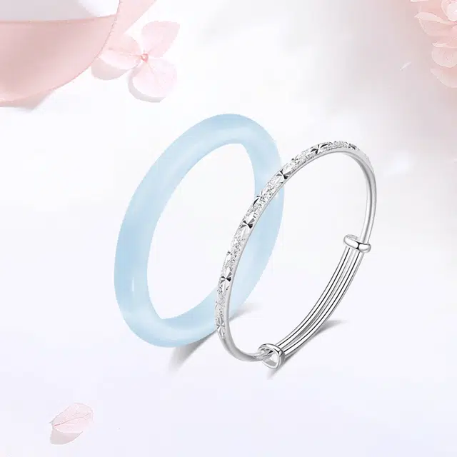 【精选高品质】 金师傅 满天星冰冰蓝叠戴手饰 一步一响美人镯新中式国潮气质白月光清冷优雅百搭 小众轻奢设计高级 玻璃猫眼 手镯 女款