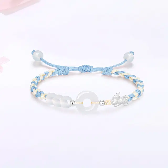 【S999足银 甜蜜饰爱】高品质 金师傅 貔貅平安扣手链 招财纳福转运 新中式国潮气质简约百搭小众高级栓双倍好运 玉髓 手绳 男女同款情侣款