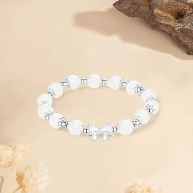 【S999纯银|甄选高品质】 金师傅 招财纳福蝴蝶结 转运新中式国潮气质甜美小清新简约百搭小众轻奢 白玉菩提 足银手串 男女同款情侣款