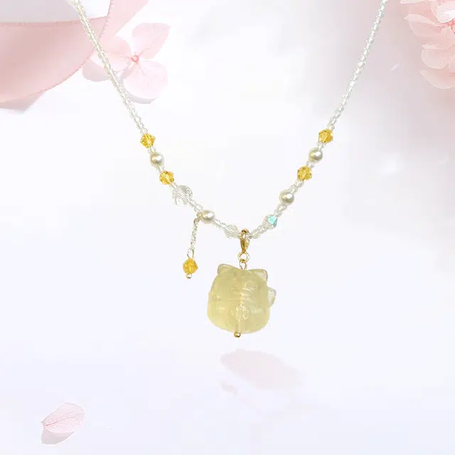 【招财猫&能量之石|高品质】 金师傅 猫咪吊坠 纳福吉祥如意可爱萌趣甜美小清新设计感小众轻奢高级#好运 黄水晶 项链 男女同款情侣款