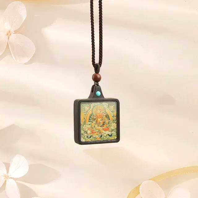 【招财转运&无事牌】 金师傅 藏族唐卡吊坠 守护神黄财神扎基拉姆 诸事顺利财源滚滚复古配饰民族风简约百搭 黑檀 项链 男女同款情侣款