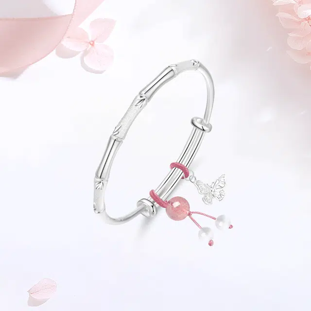 【S999纯银|甄选高品质】 金师傅 竹节蝴蝶手环 节节高升上岸招财新中式国潮气质森系甜美精致百搭清新 小众轻奢高级#好运 玉髓 手镯 女款