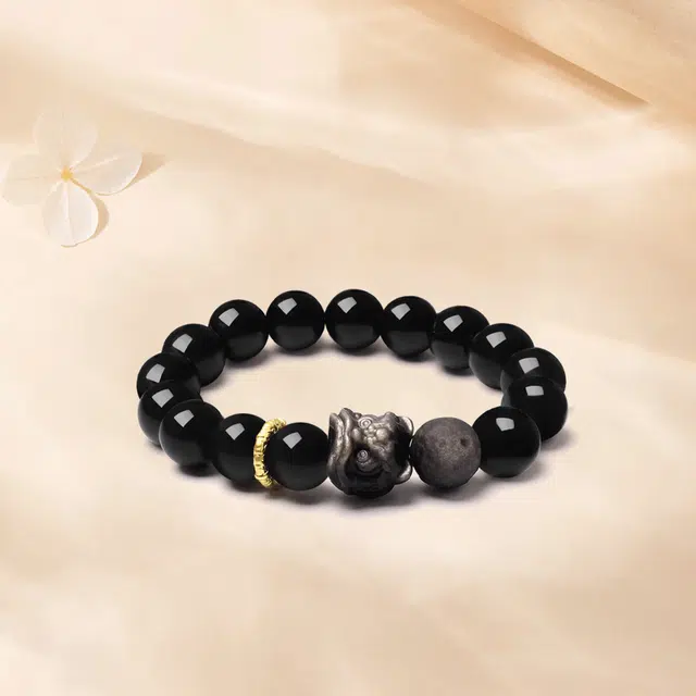 【限量赠·最佳爸爸证|精选高品质】 金师傅 醒狮 狮来运转 招财纳福新中式国潮复古气质百搭小众高级#好运 黑曜石 手串 男女同款情侣款