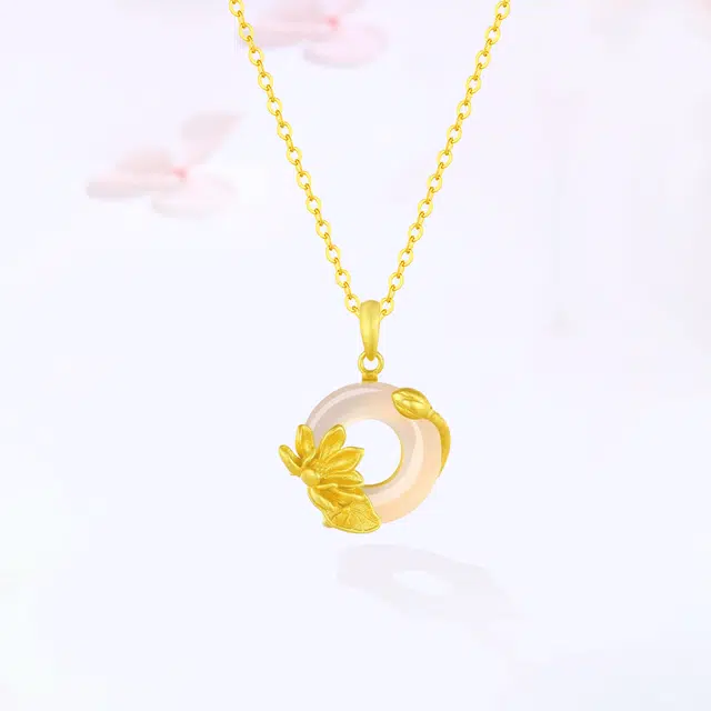【S925银|甄选高品质】 金师傅 平安扣吊坠 好运莲莲繁花缠绕蛇 招财纳福 新中式气质清冷感小众轻奢高级简约百搭#好运 玉髓 项链 女款