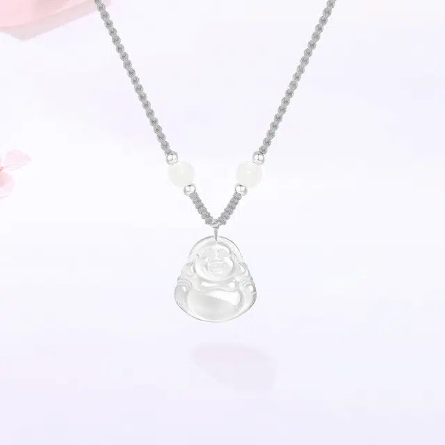 【S999足银|甄选高品质】 金师傅 吉祥如意 祥云平安扣弥勒佛 招财好运新中式国潮高级简约百搭#好运 玉髓 项链 女款