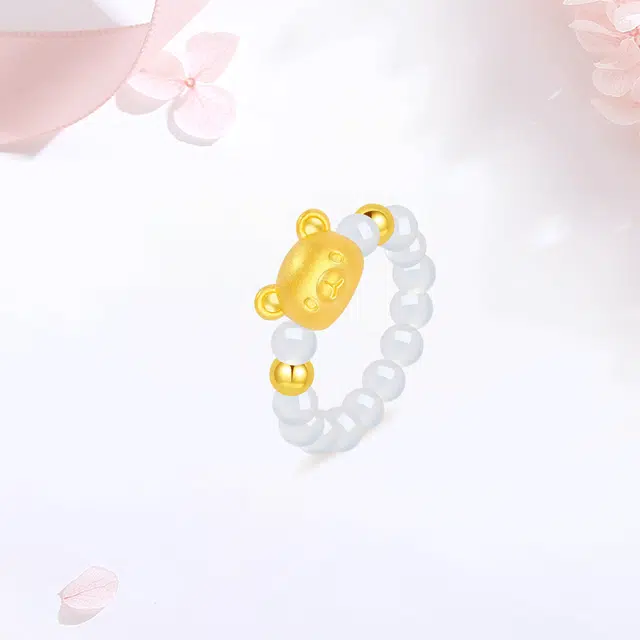 【S999足银|甄选高品质】 金师傅 轻松小熊对戒 招财萌趣可爱甜蜜饰爱 浪漫气质百搭小清新 小众轻奢高级#好运 玛瑙 戒指 男女同款情侣款