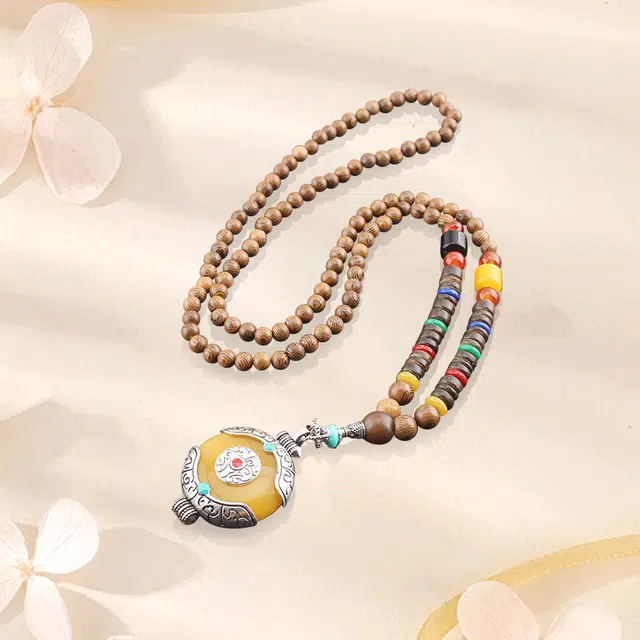 【吉祥如意|甄选高品质】 金师傅 藏式平安福 福财运亨通 复古民族特色长款挂件小众文玩气质百搭高级#好运 鸡翅木 项链 男女同款情侣款