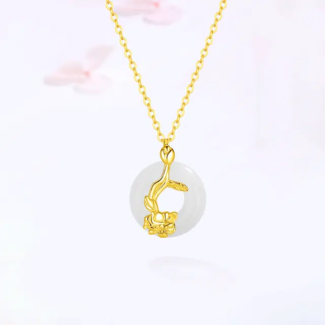 【S925银|甄选高品质】 金师傅 牡丹花平安扣 国色天香新中式国潮古风气质优雅百搭大方 小众轻奢高级#好运 玉髓 项链 女款