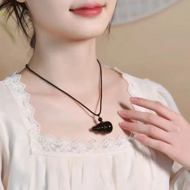 【甄选高品质|福禄双全】 金师傅 葫芦吊坠 招财转运 吉祥如意 新中式国潮气质简约百搭小众轻奢高级#好运 黑曜石 项链 男女同款情侣款