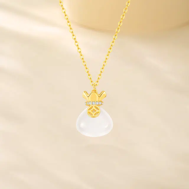 【买一赠一|精选高品质】 金师傅 转运福袋 福气满满招财纳褔钱袋 新中式国潮万事如意优雅气质百搭#好运 玉髓 项链 女款