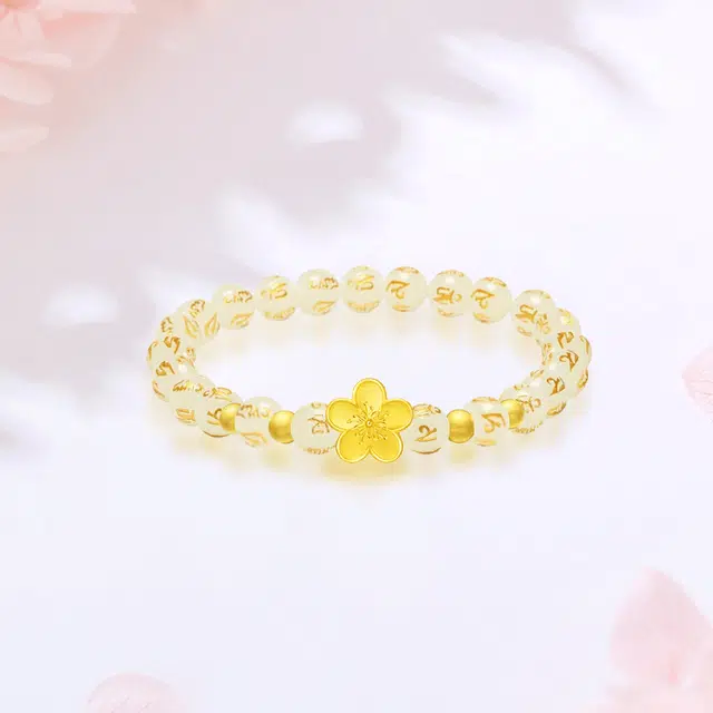 【999金|精选高品质】 金师傅 六字箴言桃花 一见倾心浪漫花朵转运珠 新中式国潮气质复古大气优雅百搭 小众轻奢高级#好运 玛瑙 手串 女款