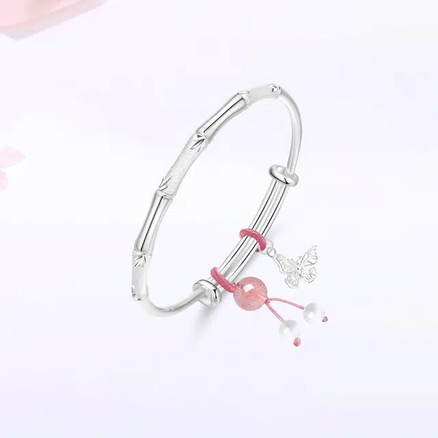 【S999纯银|甄选高品质】 金师傅 竹节蝴蝶手环 节节高升上岸招财新中式国潮气质森系甜美精致百搭清新 小众轻奢高级#好运 玉髓 手镯 女款