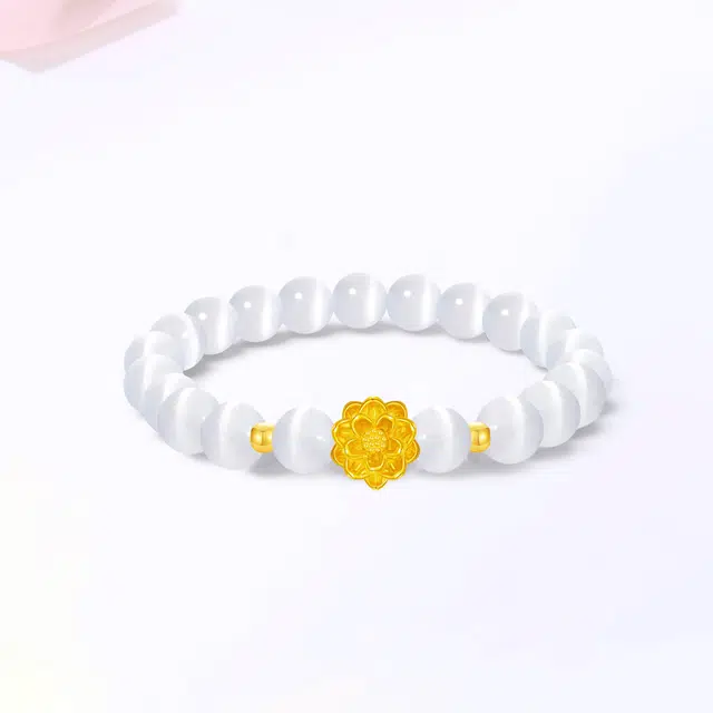 【999金|精选高品质】 金师傅 好运莲莲串珠 莲花万事如意有钱花 新中式国潮气质复古简约百搭#好运 玻璃猫眼 手串 男女同款情侣款