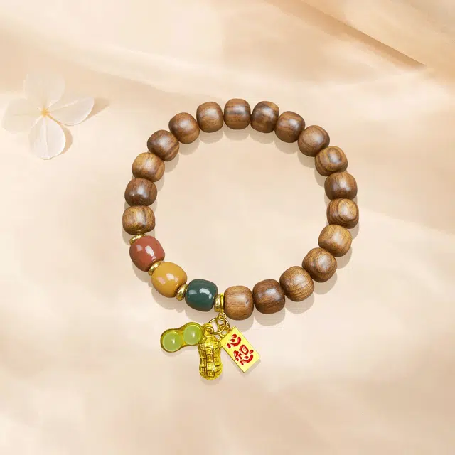 金师傅 收藏级木珠好事花生彩珠盘玩 新中式国潮佛珠文玩 小众高级设计感学生转运 文艺复古上岸 檀木 木作手串 男女同款情侣款