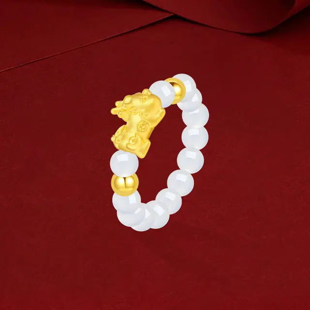 【S999足银|高品质|免费刻字】 金师傅 莫比乌斯玉石套装 璀璨银河时尚精致气质简约百搭 小众轻奢高级 玉髓 可调节戒指 男女同款情侣款