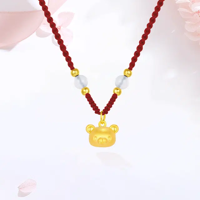 【S999纯银|甄选高品质】 金师傅 轻松熊吊坠 萌趣可爱创意小清新新中式简约百搭 小众高级设计#好运 玉髓 项链 男女同款情侣款