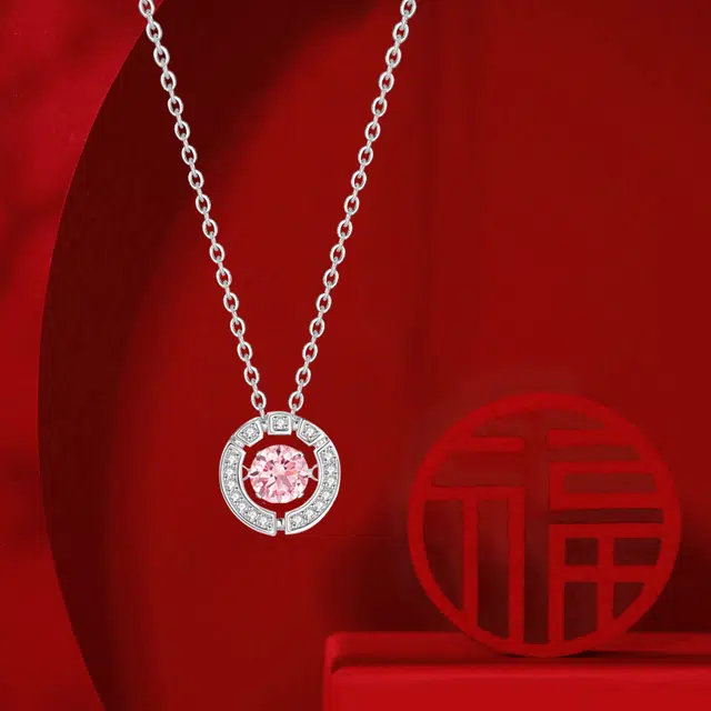 【免费定制刻字+S999足银】 金师傅 跃动跳动的心 月转月有 新中式国风简约百搭 日常通勤佩戴 平安喜乐 八方来财 锁骨链 纯银项链 女款