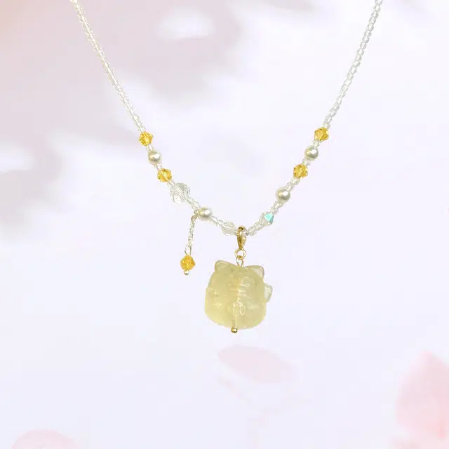 【招财猫&能量之石|高品质】 金师傅 猫咪吊坠 纳福吉祥如意可爱萌趣甜美小清新设计感小众轻奢高级#好运 黄水晶 项链 男女同款情侣款