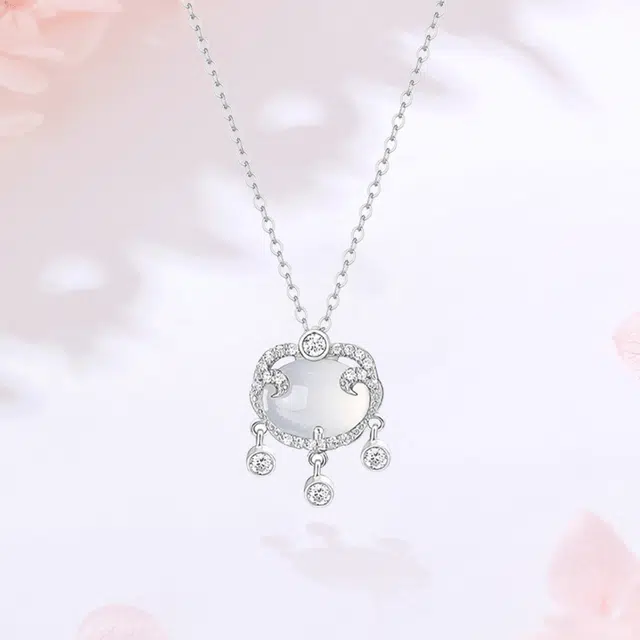 【S999足银|精选高品质】 金师傅 平安锁吊坠 吉祥如意 平安喜乐考试顺利上岸 新中式国潮气质优雅小众轻奢高级#好运 玻璃猫眼 项链 女款