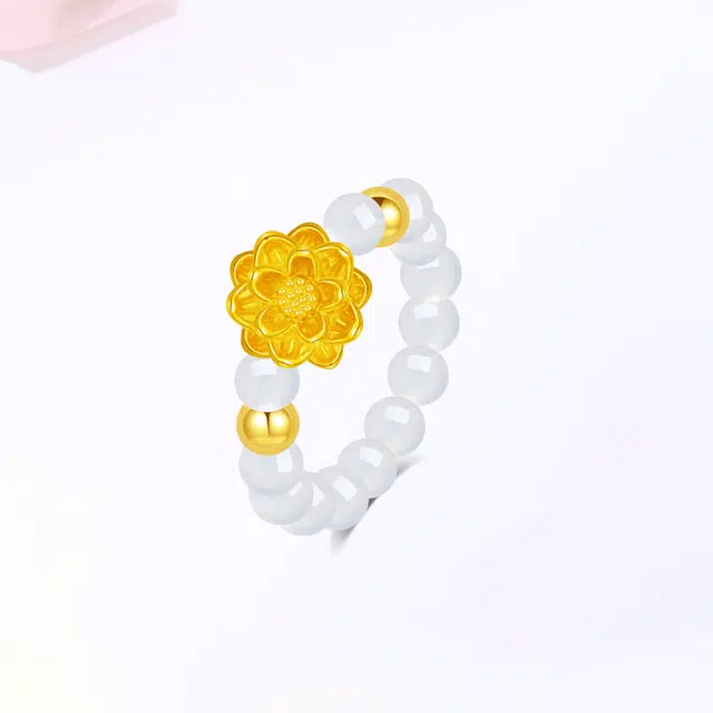 【999金|精选高品质】 金师傅 莲花白月光叠戴戒指 好运莲莲有钱花 万事如意新中式气质清冷百搭优雅 小众轻奢高级#好运 玛瑙 戒指 女款