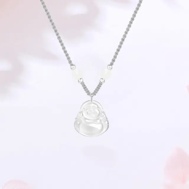 【S999足银|甄选高品质】 金师傅 吉祥如意 祥云平安扣弥勒佛 招财好运新中式国潮高级简约百搭#好运 玉髓 项链 女款