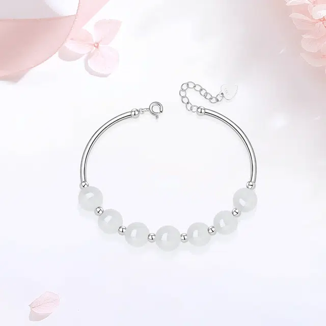 【S925银|精选高品质】 金师傅 白月光时来运转串珠 时尚韩系高级感精致小清新气质优雅百搭 小众轻奢设计高级#好运 玉髓 手链 女款