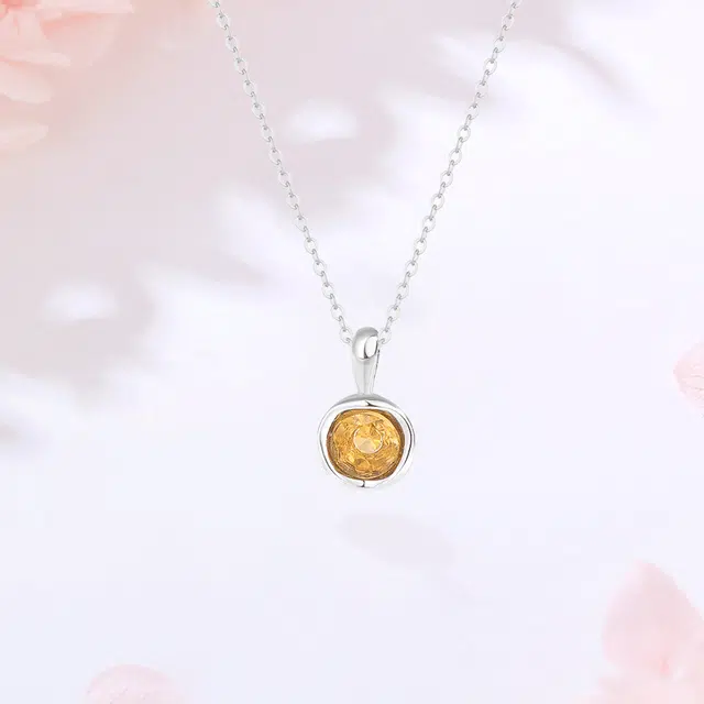 【S925银|甄选高品质|招财纳福】 金师傅 黄晶能量石吊坠 连荔枝水逆退散 时尚精致气质显白简约百搭清新 小众轻奢高级 黄水晶 项链 女款