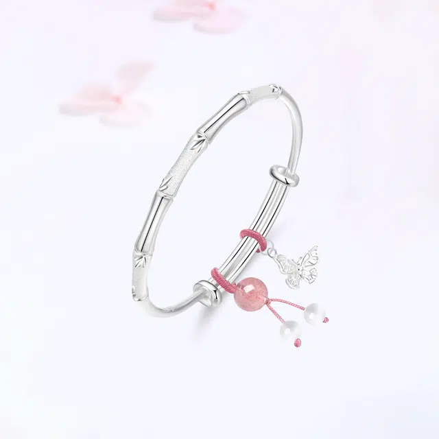 【S999纯银|甄选高品质】 金师傅 竹节蝴蝶手环 节节高升上岸招财新中式国潮气质森系甜美精致百搭清新 小众轻奢高级#好运 玉髓 手镯 女款