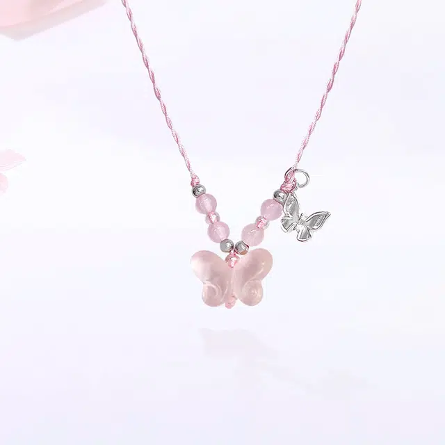 【甄选高品质|双倍好运】 金师傅 小蝴蝶转运吊坠 招财纳福 森系甜美气质串珠小清新敲甜百搭 小众轻奢设计高级 玻璃猫眼 项链 女款