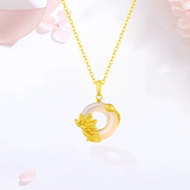 【S925银|甄选高品质】 金师傅 平安扣吊坠 好运莲莲繁花缠绕蛇 招财纳福 新中式气质清冷感小众轻奢高级简约百搭#好运 玉髓 项链 女款