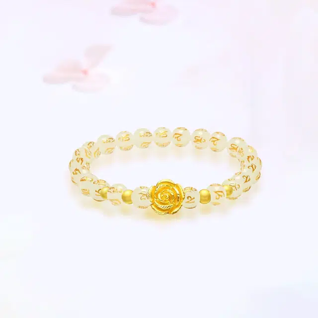 【999金|精选高品质】 金师傅 六字箴言玫瑰花 一见倾心浪漫花朵转运 新中式国潮气质复古大气优雅百搭 小众轻奢高级#好运 玛瑙 手串 女款
