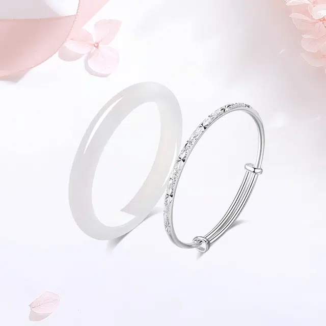 【甄选高品质】 金师傅 白月光满天星叠戴套装 一步一响新中式气质典雅美人镯简约百搭 小众轻奢高级#好运 玉髓 手镯 女款