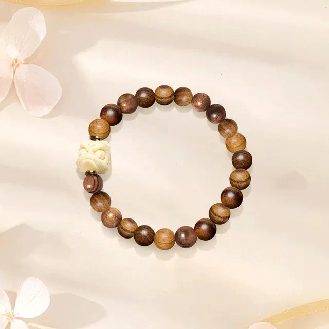 【高品质】醒狮转运珠手饰 金师傅 新中式小众国风文玩 考研上岸精品佛珠单圈 檀木手串 木作手链 男女同款情侣款 花梨木