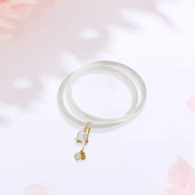 【精选高品质】 金师傅 铃兰花开白月光流苏双圈 一步一响新中式国潮气质简约百搭闺蜜小清新 小众轻奢设计高级#好运 琉璃 手镯 女款