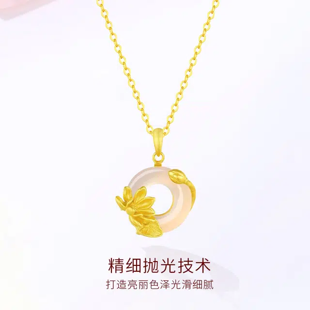 【精选高品质 好运莲莲】 金师傅 荷塘月色吊坠 事事如意平安顺遂繁花新中式国潮复古气质简约百搭小众轻奢高级#好运 琉璃 项链 女款