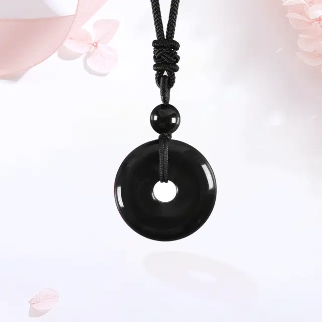 【甄选高品质】 金师傅 平安扣 吉祥如意招财平安喜乐新中式国潮气质简约百搭 小众轻奢高级#好运 黑曜石 玉石项链 男女同款情侣款