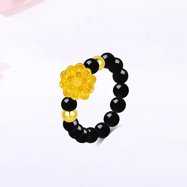 【999金|精选高品质】 金师傅 莲花白月光叠戴戒指 好事莲莲有钱花 吉祥如意新中式气质古风百搭优雅 小众轻奢高级#好运 玛瑙 戒指 女款