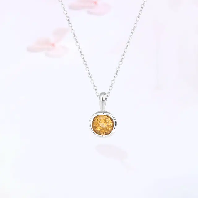 【S925银|甄选高品质|招财纳福】 金师傅 黄晶能量石吊坠 连荔枝水逆退散 时尚精致气质显白简约百搭清新 小众轻奢高级 黄水晶 项链 女款