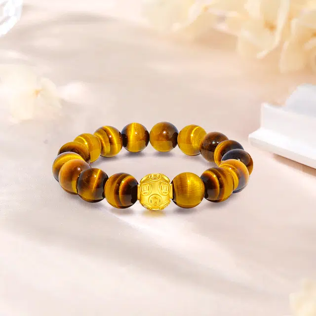 【999金高品质|限量赠·最佳爸爸证精选】 金师傅 金钱珠 招财纳福财运亨通新中式国潮复古气质小众高级#好运 虎眼石 手串 男女同款情侣款