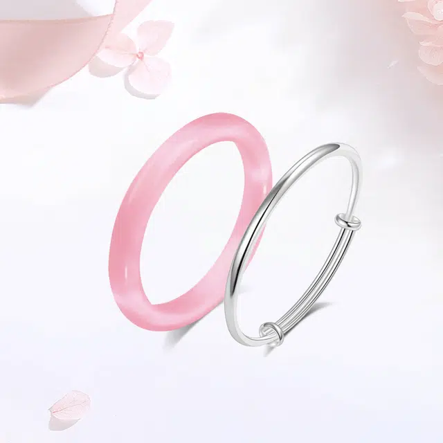 【精选高品质】 金师傅 荔枝冻套装 一步一响新中式粉嫩气质甜美优雅百搭 小众轻奢设计高级#好运 玻璃猫眼 手镯 女款