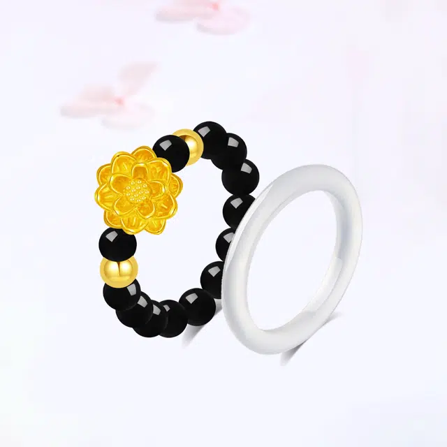 【999金|精选高品质】 金师傅 莲花白月光叠戴戒指 好事莲莲有钱花 吉祥如意新中式气质古风百搭优雅 小众轻奢高级#好运 玛瑙 戒指 女款