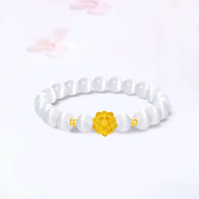 【999金|精选高品质】 金师傅 好运莲莲串珠 莲花万事如意有钱花 新中式国潮气质复古简约百搭#好运 玻璃猫眼 手串 男女同款情侣款